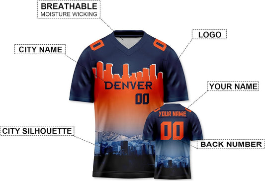 Custom Football Jerseys Shirts with City Night Skyline Add Name Number Logo for Fans Men, Women, Youth Gifts S-7XL