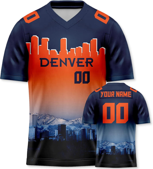 Custom Football Jerseys Shirts with City Night Skyline Add Name Number Logo for Fans Men, Women, Youth Gifts S-7XL